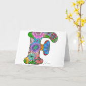 Lettre Florale F Carte de voeux - Blanc à l'intéri (Fleur jaune)