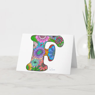 Lettre Florale F Carte de voeux - Blanc à l'intéri