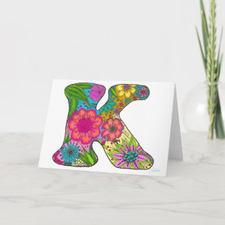 Lettre florale K - Carte de voeux blanche à l'inté