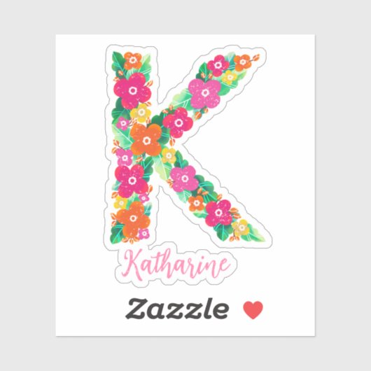 Lettre florale K stickers vinyle coupé sur mesure (Feuille)