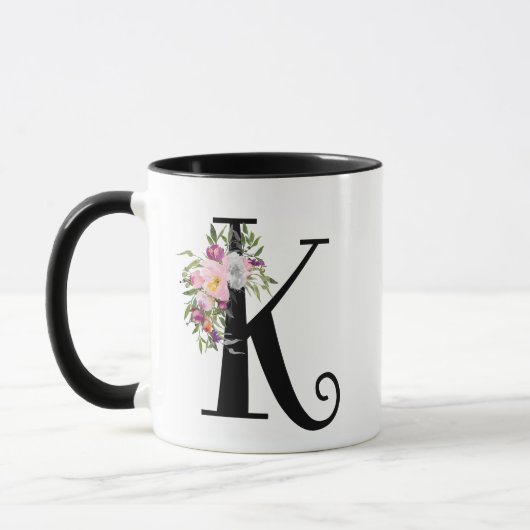 Lettre florale K, tasse d'aquarelle d'art de (Gauche)