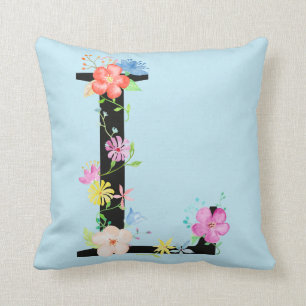 Lettre florale L coussin d'aquarelle