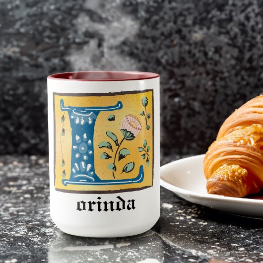 LETTRE Florale Médiévale ÉCLAIRÉE L MONogramme Mug