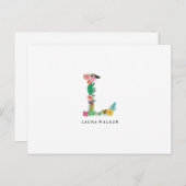 Lettre florale Monogramme initial - L - Carte plat (Devant / Derrière)