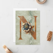 LETTRE Florale N NOTES CARTES vintages Steampunk (Devant/Arrière en situation)