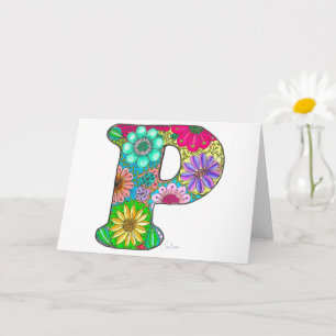 Lettre florale P Carte de voeux - Blanc à l'intéri