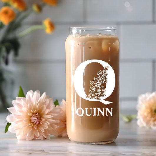 Lettre Florale Q Monogramme Nom personnalisé Blanc