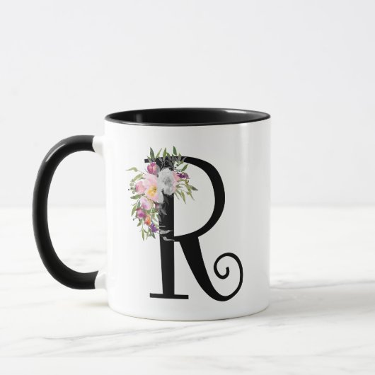 Lettre florale R, tasse d'aquarelle d'art de (Gauche)