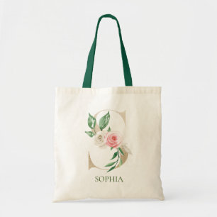 LETTRE Florale rose Aquarelle S Sac fourre-tout Mo