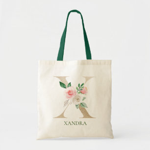 LETTRE Florale rose Aquarelle X Sac fourre-tout Mo