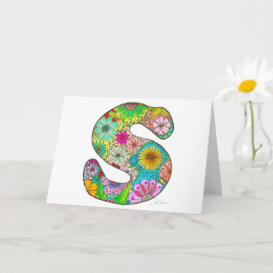Lettre florale S Carte de voeux - Blanc à l'intéri