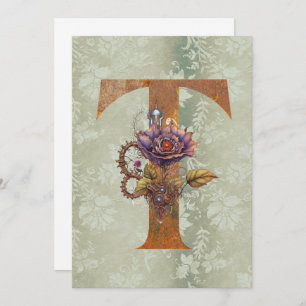 LETTRE FLORALE T STEAMpunk vintage CARTES DE NOTES