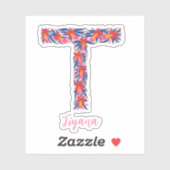 Lettre florale T stickers vinyle coupé sur mesure (Feuille)