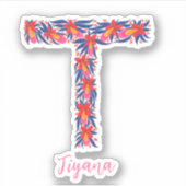 Lettre florale T stickers vinyle coupé sur mesure (Devant)