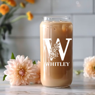 Lettre Florale W Monogramme Nom personnalisé Blanc