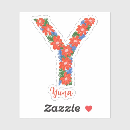 Lettre florale Y stickers vinyle coupé sur mesure (Feuille)