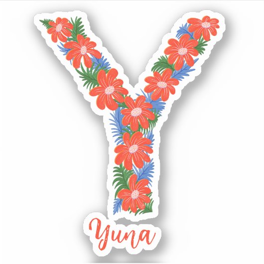 Lettre florale Y stickers vinyle coupé sur mesure (Devant)