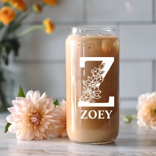 Lettre florale Z Monogramme Nom personnalisé Blanc