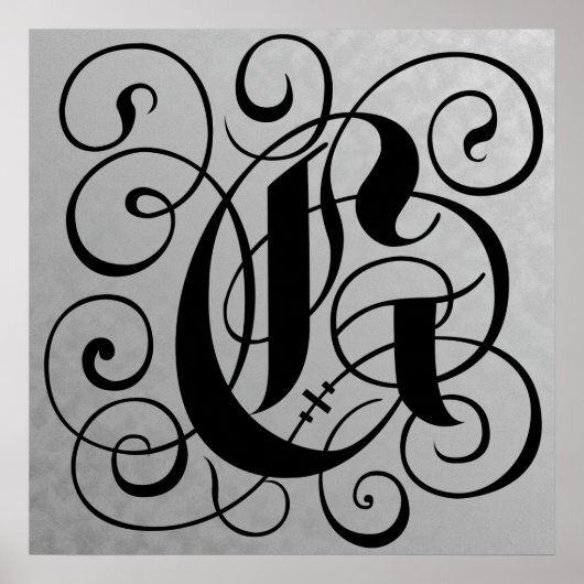 Lettre G, Monogramme gothique Poster noir (Devant)