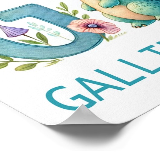 Lettre G, Poster d'aquarelle Dinosaure Alphabet (Coin)