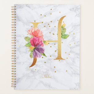 Lettre H Monogramme Doré Aquarelle Marbre Moderne