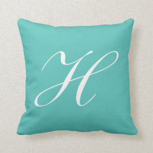 Lettre H Monogramme Turquoise Coussin