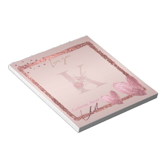 LETTRE INITIALE K Pretty Rose Bloc-notes or (Incliné)