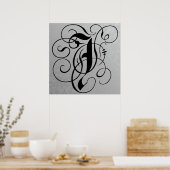 Lettre J, Monogramme gothique Poster noir (Cuisine)