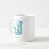 Lettre J Monogramme Turquoise Nom moderne Café Mug (Devant gauche)