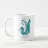 Lettre J Monogramme Turquoise Nom moderne Café Mug (Gauche)