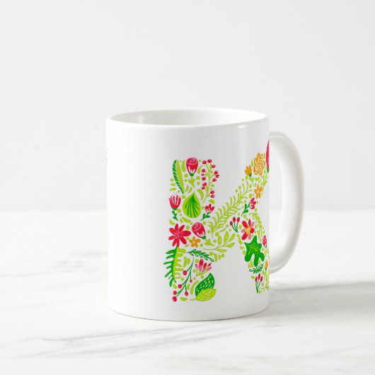 Lettre K en Fleurs Café Mug (Devant droit)