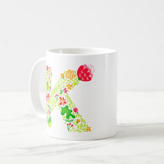 Lettre K en Fleurs Café Mug (Devant gauche)
