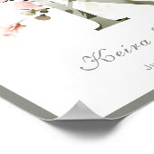 Lettre K Monogramme rose Blanc Floral Poster (Coin)