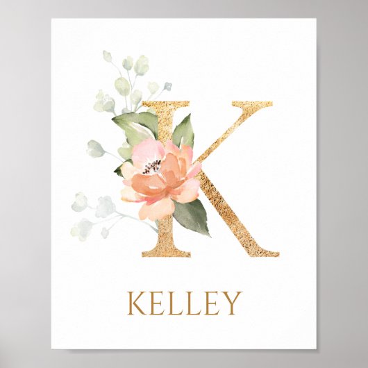 Lettre K Monogramme rose Pêche rose Poster (Devant)