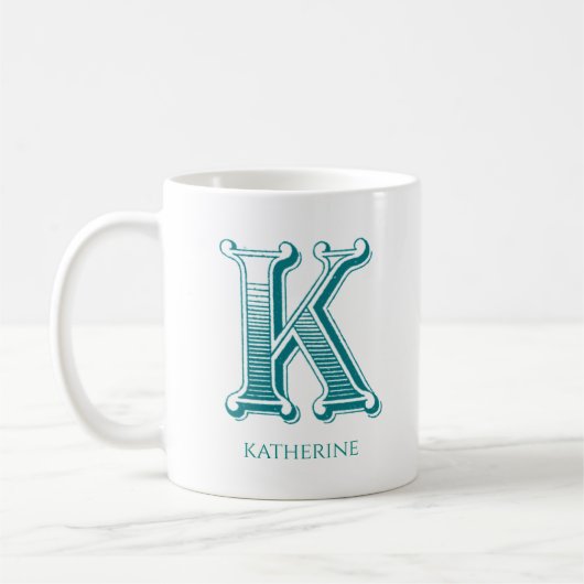 Lettre K Monogramme Turquoise Nom moderne Café Mug (Gauche)