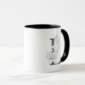 Lettre L Floral Monogramme Mug noir et blanc (Devant droit)