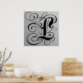 Lettre L, Monogramme gothique Poster noir (Cuisine)