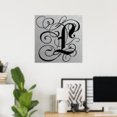 Lettre L, Monogramme gothique Poster noir (Bureau à domicile)