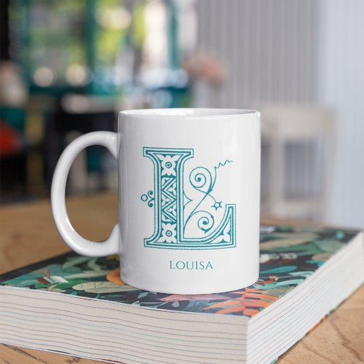 Lettre L Monogramme Turquoise Nom moderne Café Mug