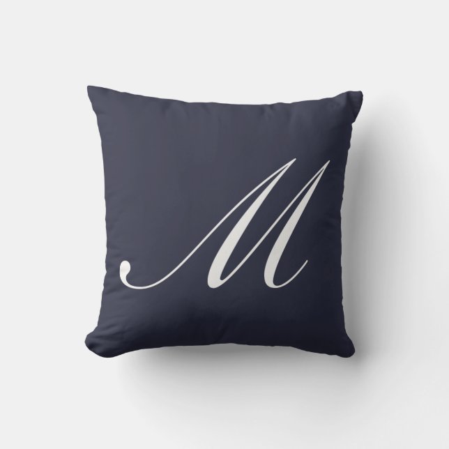 Lettre M Marine Coussin de monogramme bleu (Recto)