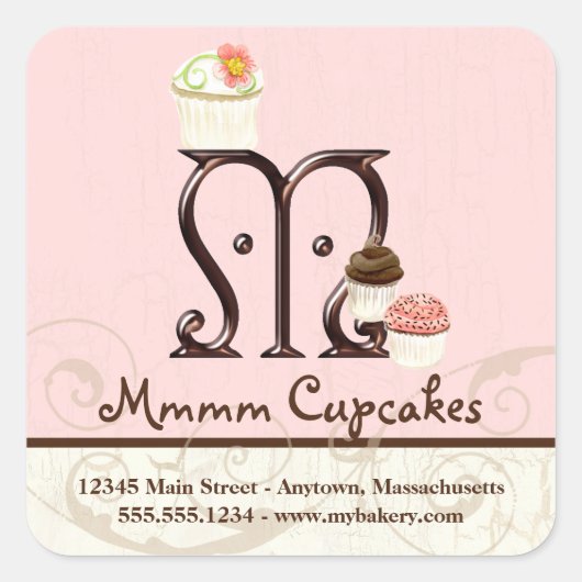 Lettre M Monogram Cupcake Logo Étiquettes d'entrep (Devant)