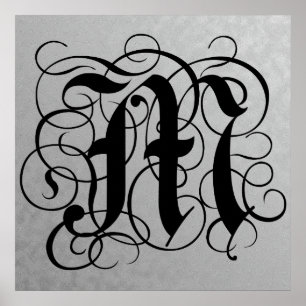 Lettre M, Monogramme gothique Poster noir