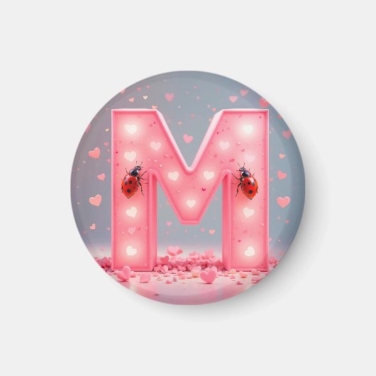 Lettre M Monogramme Rose Magnet Frigo Décoration M (Devant)
