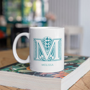 Lettre M Monogramme Turquoise Nom moderne Café Mug