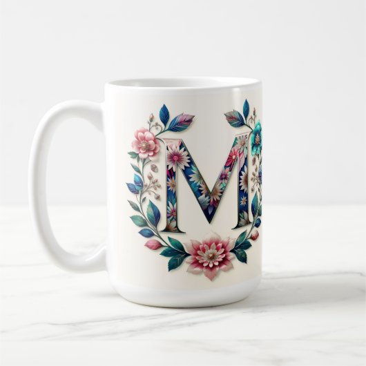 Lettre M Mug de café - Design floral pour le don (Gauche)
