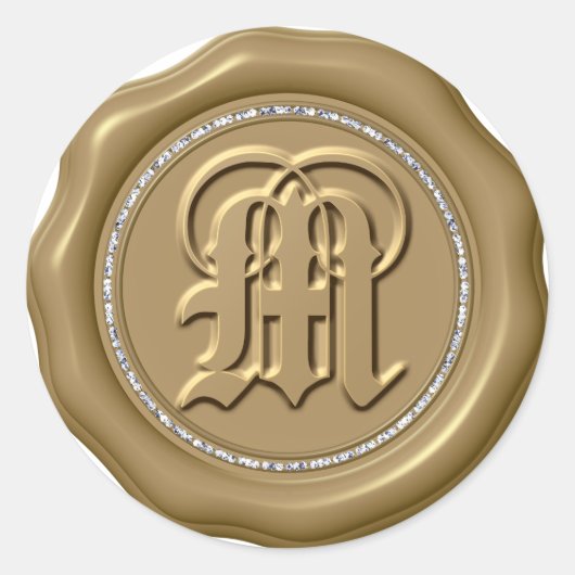 *~* Lettre M Stickers Cercle Diamant cire d'or (Devant)