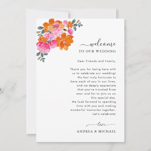 Lettre Mariage rose orange - Accueil Carte Itinéra (Devant)