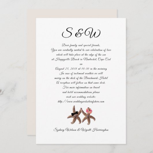 LETTRE Mariage Starfish Bride et Groom Invitation (Devant / Derrière)