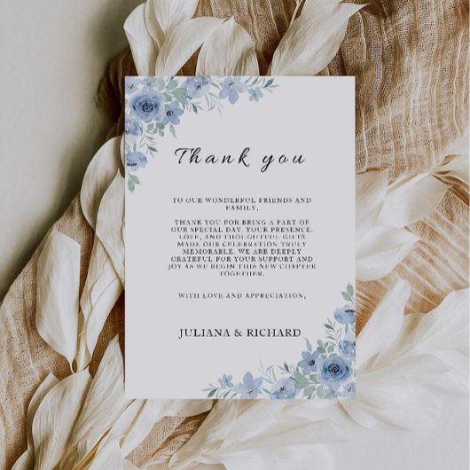 Lettre Merci bleu, menu Note Napkin