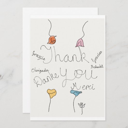 Lettre Merci en différentes langues (Devant / Derrière)